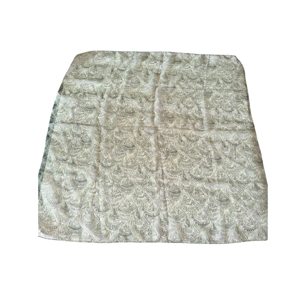 Sheer green vintage square scarf shells scrolls chiffon retro